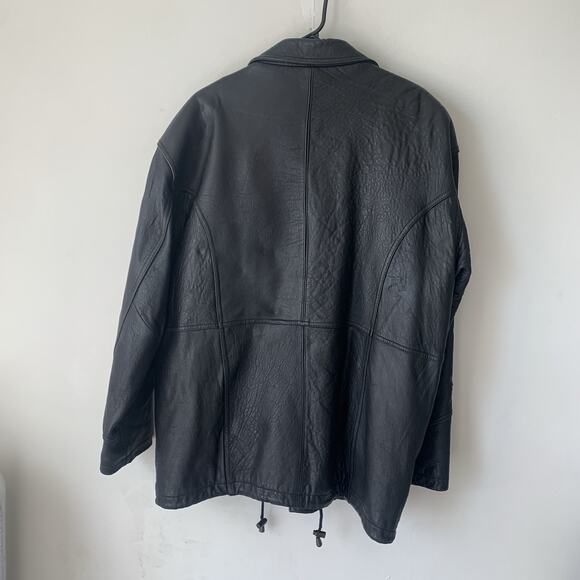 New River Mens LARGE Black Lamb Leather Heavy Weight Coat Lambskin Vintage - Picture 2 of 16